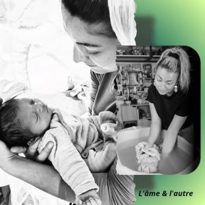 Bain enveloppé du nourrisson avec L'Ame et l'Autre de Noélie Heinrich. A domicile ou sur Montargis, Amilly, Orléans, Loiret 45 77 douceur bébé lien parents enveloppement